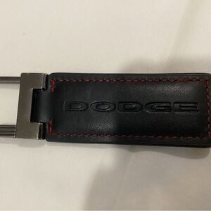 DODGE black leather with red stitching key fob/ring